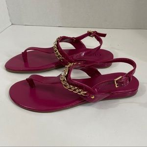Guess T-Strap Sandals Gold Trim Logo